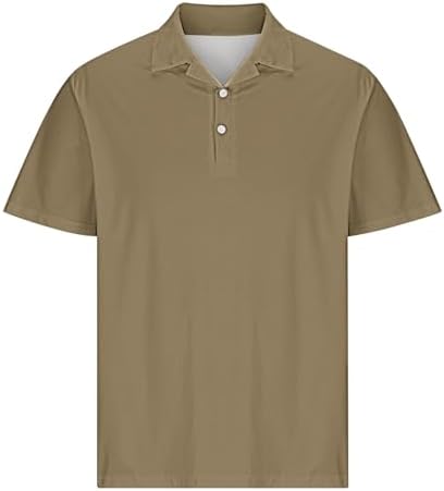 Mens Classic Buttons Shirts Short Sleeve Collared T-Shirt Athletic Slim Fit Pullover Casual Sun Protection Golf Top Khaki - 3