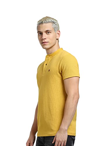 Image of Jack & Jones Men's Cotton Blend Henley Style Solid Slim Fit T-Shirt