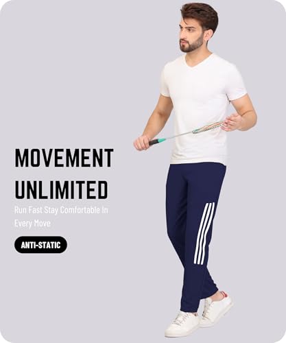 Image of SWADESI STUFF Athletic Track Pants for Men with Zipper Pockets | Stylish Regular Fit Stretchable Joggers