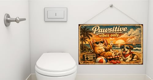 Pawsitive Vibes Only Vintage Tin Sign Funny Cat Dog Beach Wall Decor Retro Metal Plaque Summer Coastal Artwork Gift for Pet Lovers Home Bar Patio 8x12 Inch Pre Drilled Holes - Image 2