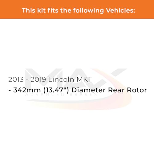 Image of Max Advanced Brakes Rear Brake Kit Compatible With 2013 2014 2015 2016 2017 2018 2019 Lincoln MKT w /13.47 inch Rear Rotors Replacement Premium OE Disc Brake Rotors and Ceramic Brake Pads