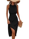 Milumia Women's Summer Wrap Hem Ruched Midi Dress Sleeveless Twist Side Tank Dresses Black Medium