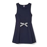 French Toast Girls 4-14 Box Pleat Twill Jumper with Striped Bow (Navy, 14)