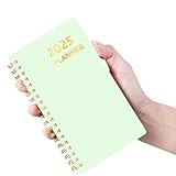HAUTOCO 2025 Pocket Calendar Planner Weekly & Monthly Planner Spiral Bound for Purse 4'' x 6.8'', 12 Month (January 2025 - December 2025), 2025 Daily Agenda Book Pocket Size Planner, PP Cover, Green