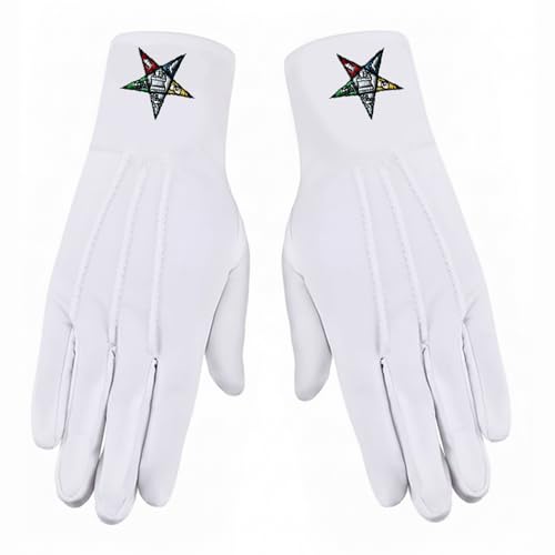 Order of the Eastern Star Masonic Embroidered Cotton Gloves - [White] One Size Fits Most