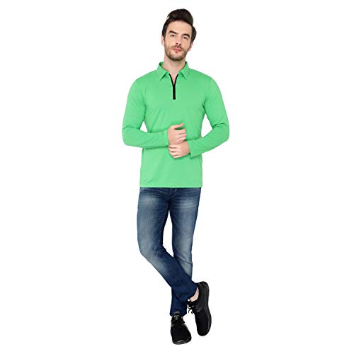 Image of Men's Cotton Blend Full Sleeve Zip Neck Polo T-Shirt (Pack of 1)