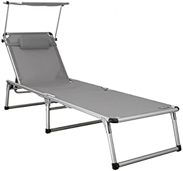 Homecall 30179 Aluminium Folding Sun Lounger with Sunroof Textilene Fabric - Light Grey, 74.0 cm*190.0 cm*61.5 cm