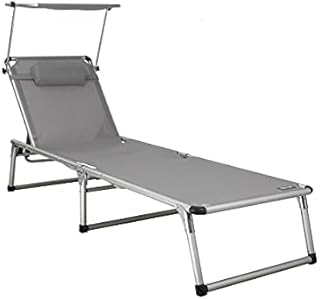 Homecall 30179 Aluminium Folding Sun Lounger with Sunroof Textilene Fabric - Light Grey, 74.0 cm*190.0 cm*61.5 cm