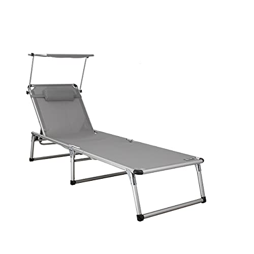 Homecall - Tumbona de aluminio y textileno con parasol, Gris claro