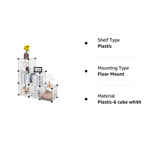 Ycoco Cube Storage Organizer,Grids Bookshelf,Modular Shelving Units, Stackable Bookcase,Plastic Bookshelf,Square Cube Storage 6-Cube Closet Organizer Storage Shelves For Home,Office, Kids Room,White #TOP5
