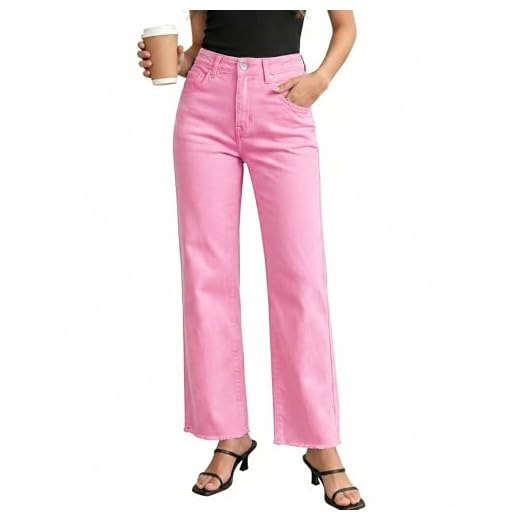 GRAPENT Womens Pants Casual Straight Jeans Gossamer Pink Medium Fits US Size 8 to 10