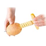 ♥ Funcionamiento giratorio, la máquina manual de patatas ocupa poco espacio y no necesita fuente de alimentación. Se puede utilizar solo una persona para hacer patatas caseras.