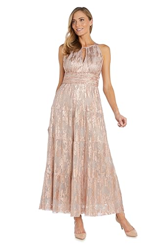 Image of R&M Richards Women's Metallic Bloom Pleated Maxi Dress