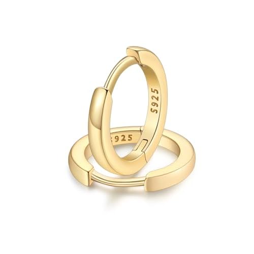 FaithHeart 925 Sterling Silver Huggie Hoop Earrings, Small Silver Hoop Earring for Women, Gold/Black/Rose Gold Hypoallergenic Cartilage Earrings for Women 6/8/10/12/14/15/16/18/20mm 10mm Gol