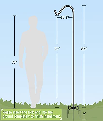 Garbuildman 92 Inch Tall Shepherd Hooks with 5-Forked Base, Adjustable Heavy Duty Bird Feeder Pole Stand Hanger for Outdoor, Shiny Black, 2 Pack