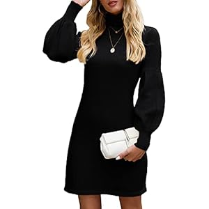 Neitooh Dames gebreide jurk mini-jurk rolkraag jurk gebreide jurken voor dames, hoge elasticiteit pulloverjurk dames winter elegant