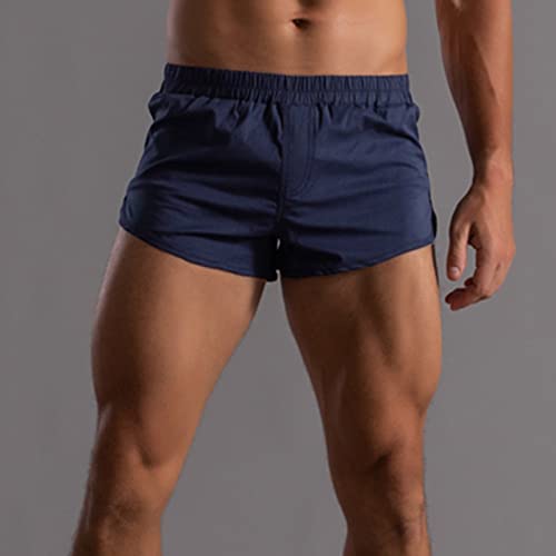 Men Boxers Loose Fit Stretchy Quick-Dry Bulge Pouch Enhancing Lightweight Breathable Underwear Workout Solid Trunks Navy3