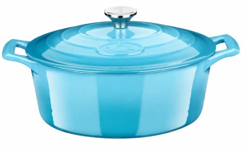 Image of La Cuisine Enameled Cast Iron Oval Dutch Oven Casserole Pot with Lid 6.75 QT Internal Matte Black Enamel Coating for bread baking For GlassTop Oven-Safe 550F /276C 2-ToneTeal