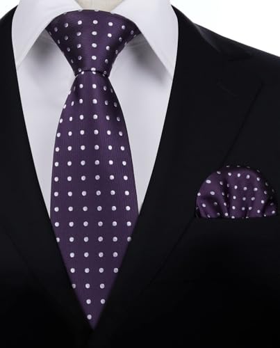Image of HISDERN Polka Dot Ties for Men Classic Silk Ties and Pocket Square Formal Business Necktie Handkerchief Wedding Party
