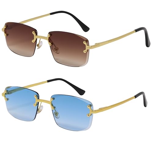 Image of Retro Rimless Rectangle Glasses Vintage Square Metal Wire Frame Trendy Hip Hop Frameless Style for Men and Women