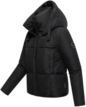 MARIKOO dames winterjas (XS-XXL) - gewatteerd, met capuchon, binnenzijde fleece voering - N086, zwart, L