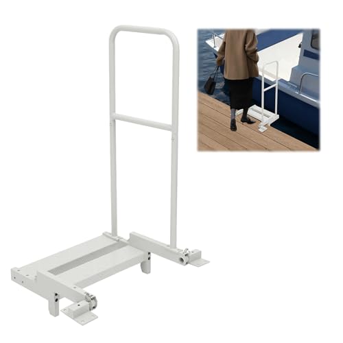 PERFERATE Boat Boarding Platform with Handrail 330.69lbs Capacity Folding Dock Extension Step with Safety Grab Bar Foldable Dock Step with Anti-Slip Surface for Marina, Deck (Medium)