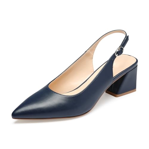 Image of GENSHUO Women's Slingback Closed Toe Block Chunky Low Heel Pumps - 2.36 Inches Office Wedding Party Dress Shoes