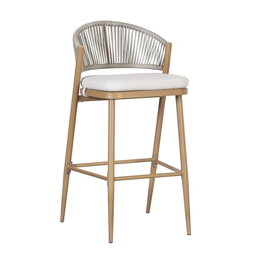 Christopher Knight Home Hearth 30.25" Patio Barstools Set of 2, Woven Wicker Counter Stool, Aluminum Frame Barstool, PE Rattan Scallop-Shape Backrest Woodlike Stool for Backyard Balcony, Maple by Christopher Knight Home - Image 8