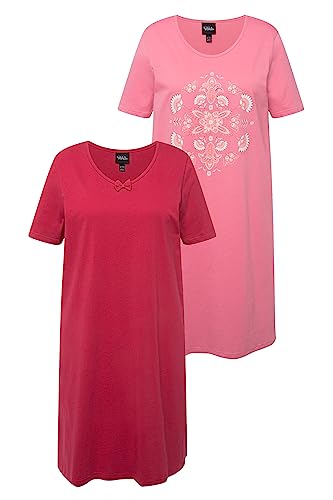 Ulla Popken Damen Bigshirts, 2er-Pack, Mandala/Uni, Halbarm Nachthemd,...