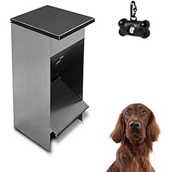 Expendedor De Comida Comedero para Perros (Capacidad 30 L / 21,6 kg Aprox.) - Tolva para Perros Galvanizada Premium - con Tapa para Proteger el Pienso - Incluye expendedor de bolsitas