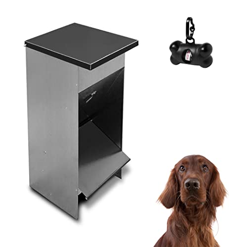 Comedero para Perros (Capacidad 30 L / 21,6 kg Aprox.) - Tolva para Perros Galvanizada Premium - con Tapa para Proteger el Pienso - Incluye expendedor de bolsitas
