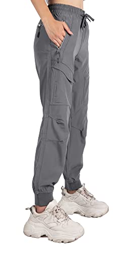 Singbring Women's Athletic Hiking Cargo Joggers Pants Outdoor Workout Lightweight Quick Dry Upf 50 Zipper Pockets (Gray88-M) Grey #TOP2