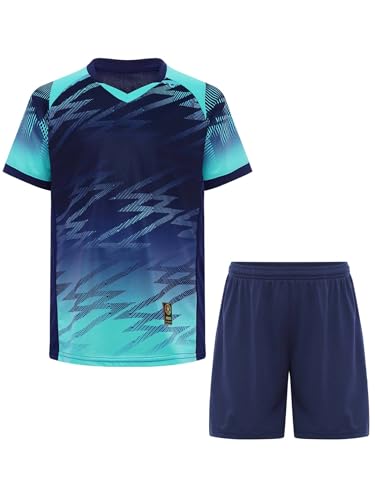 JIZYO Kinder Jungen Set Trainingsanzug 2-Teilig Sportbekleidung Kurze Hose and T-Shirt Sportanzug Jogginganzug Fußballuniform Sommer A Navy blau 134-140