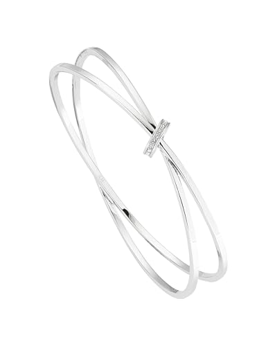 Karen Millen Oval Pavé Chain Bangle Bracelet for Women (Silver/Crystal)