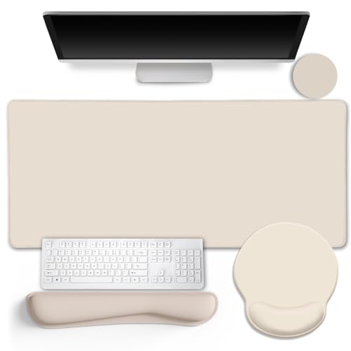 LIMKRIAN Oatmeal Beige Desk Mat Set, Large Mouse Pad & Keyboard Wrist Rest by LIMKRIAN - Used condition - US$27.49