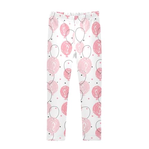 Pink Doodle Balloon Girls Leggings,Workout Leggings for Girls Toddler Athletic Leggings Size for 3-10T
