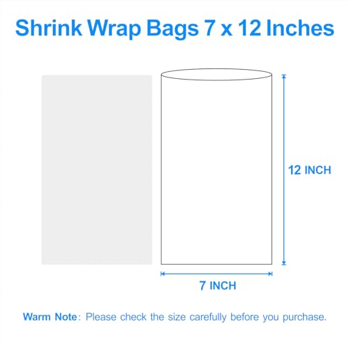 Image of Heat Shrink Wrap Bags 100Pcs 7x12 Inches Professional Grade POF Heat Shrink Wrap is Used to Store Wrap Embellished, Gift Baskets, Shoes, Jars, Industrial Grade PVC Shrink Wrap Bags Transparent