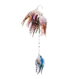 Feather Ear Cuff Earring with Beaded Chain Bohemian Style Long Dangle Design Handmade Feather Ear Wrap, American Indian Style (Multi)