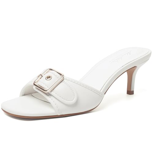 Image of Mostrin Kitten Heels for Women Summer Mules Heels Stiletto Heeled Sandals Slip On Backless Dressy Womens Sandals