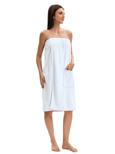 Image of Towel Wrap For Women After Shower,Plush Bath Robe Female,Sauna Spa Wrap Around Towels With Pockets