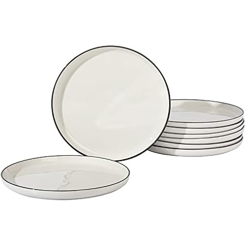 Gibson Home Oslo 8 Piece Porcelain Dinner Plate Set - White w/ Black Rim Cover
