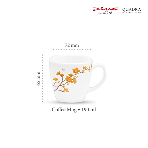 La Opala Diva, Quadra Collection, Opal Glass Coffee Mug Set 6 pcs, Summertide, White, Standard