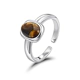 TABOJS Anillo de Plata de Ley con Ojo de Tigre, Banda Abierta Ajustable, joyería de Fiesta para Mujer