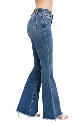 Judy Blue Women's Mid-Rise Vintage Wash Fray Hem Flare Jeans4