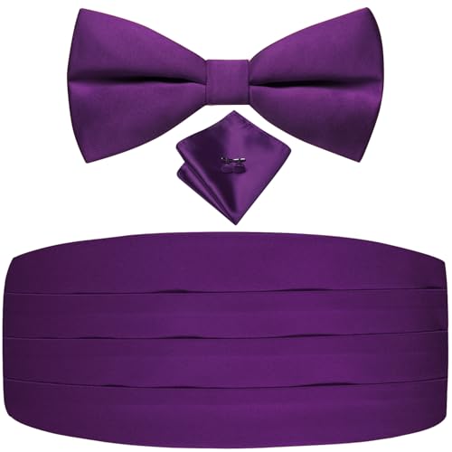 Image of Dubulle Mens Cummerbund and Bow Tie Set Paisley Floral Pretied Bowties for Men Pocket Square Cufflinks Wedding Business