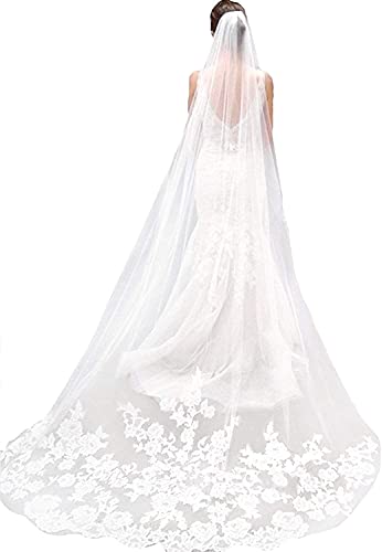 Babyonlinedress Voile de mariée Longue en Dentelle avec Peigne Ivoire