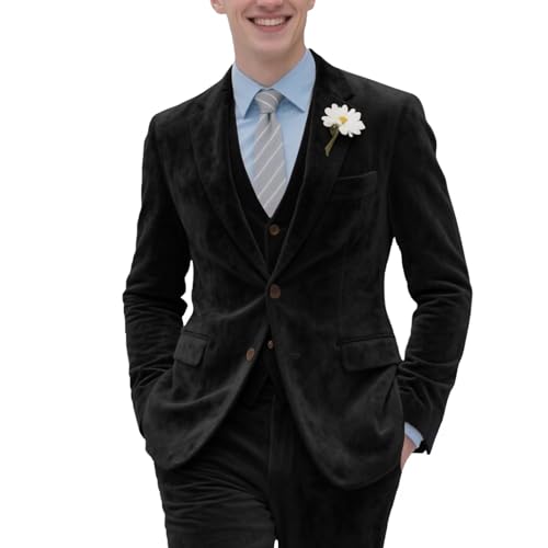 Retro Mens Velvet Suits Slim Fit Peak Lapel Tuxedo 3 Piece Satin Blazer Vest Pants Set Prom Party Banquet Men Suit Wedding