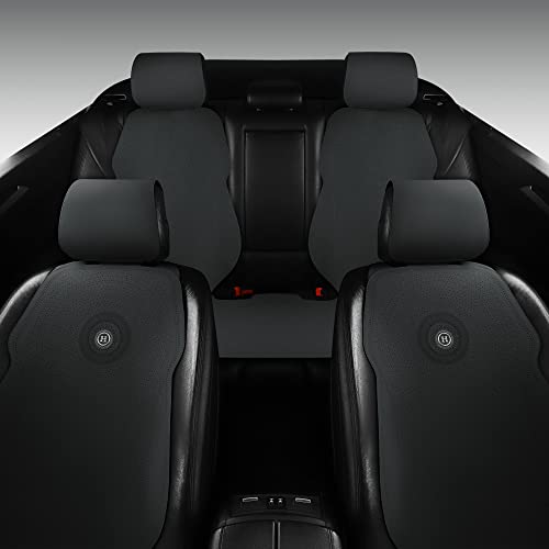 Tapha Luxury Suede Leather Universal Car Seat Cover With Headrest, Ultra-Thin And Breathable, Highlight Car Interior With Suede Leather, 5 Pcs – Full Set Front Rear Seat Covers (Black) #TOP1