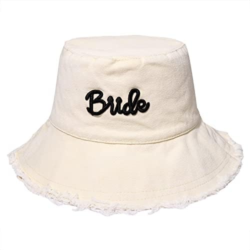 boderier Bride Hat Bachelorette Party Sun Hats for Women Summer Casual Wide Brim Bride Bucket Hat Wedding Vacation Travel Accessories (Beige with Bride)