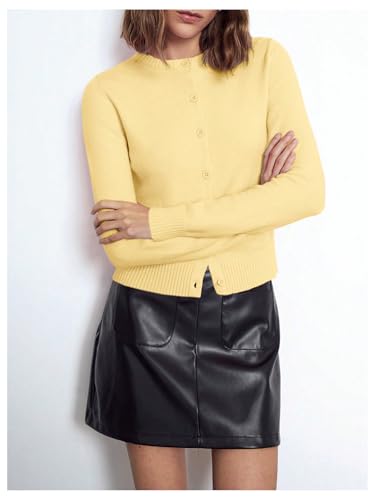 SHENHE Women's Crew Neck Button Down Ribbed Knit Soft Cropped Cardigan Sweater4